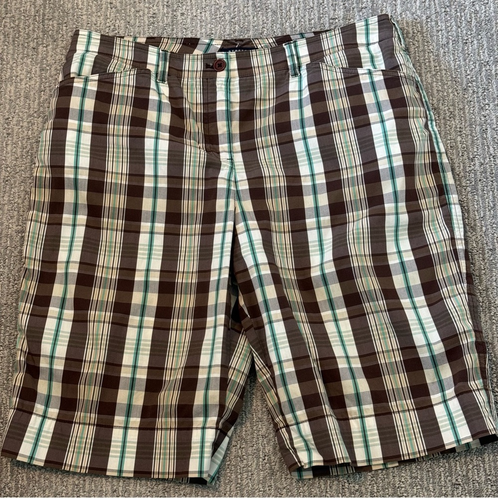 Jones New York Green‎ Brown Plaid Bermuda Shorts Size 12